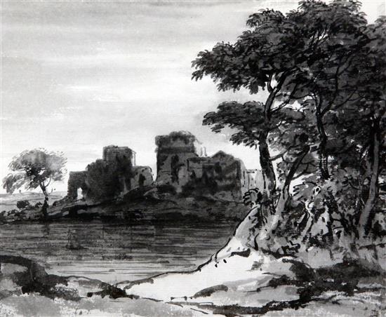 Doctor Thomas Monro (1759-1833) Castle in a landscape and other views, largest 7.25 x 9in.